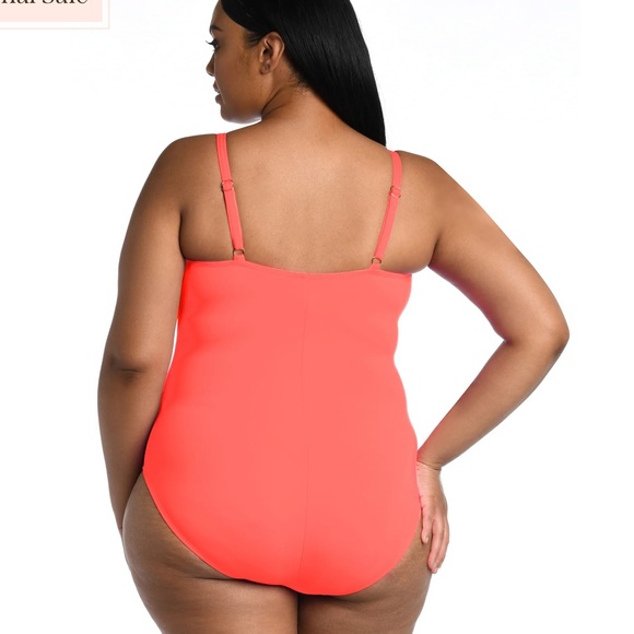 La Blanca Hot Coral Island Goddess Rouched One Piece Swimsuit - Picture 6 of 10
